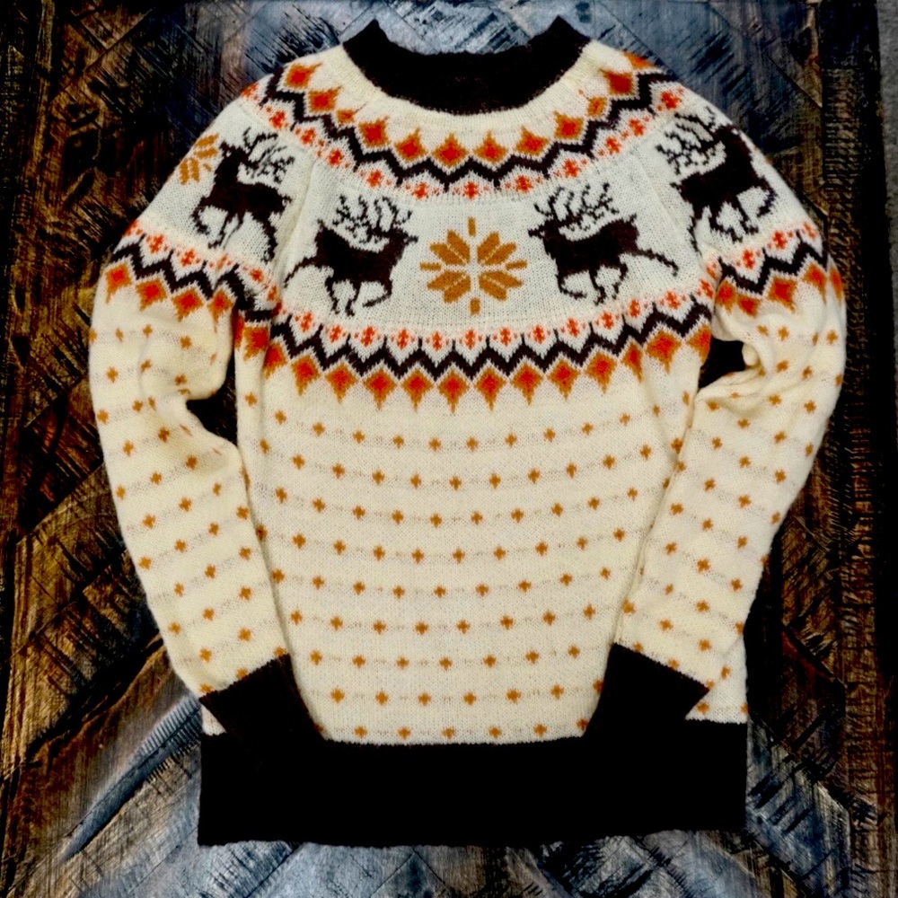 Cozy cabin Christmas cookie sweater gently used